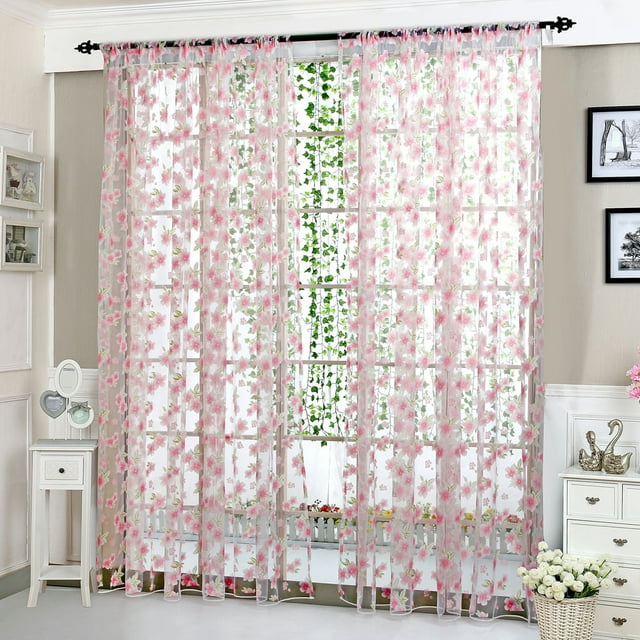 SSZMDLB Flower Sheer Curtains, Voile Window Drapes Valance Panel, Modern Floral Pattern Fabric for Living Room Bedroom, Light Filtering Washable Curtain, 200cm x 100cm