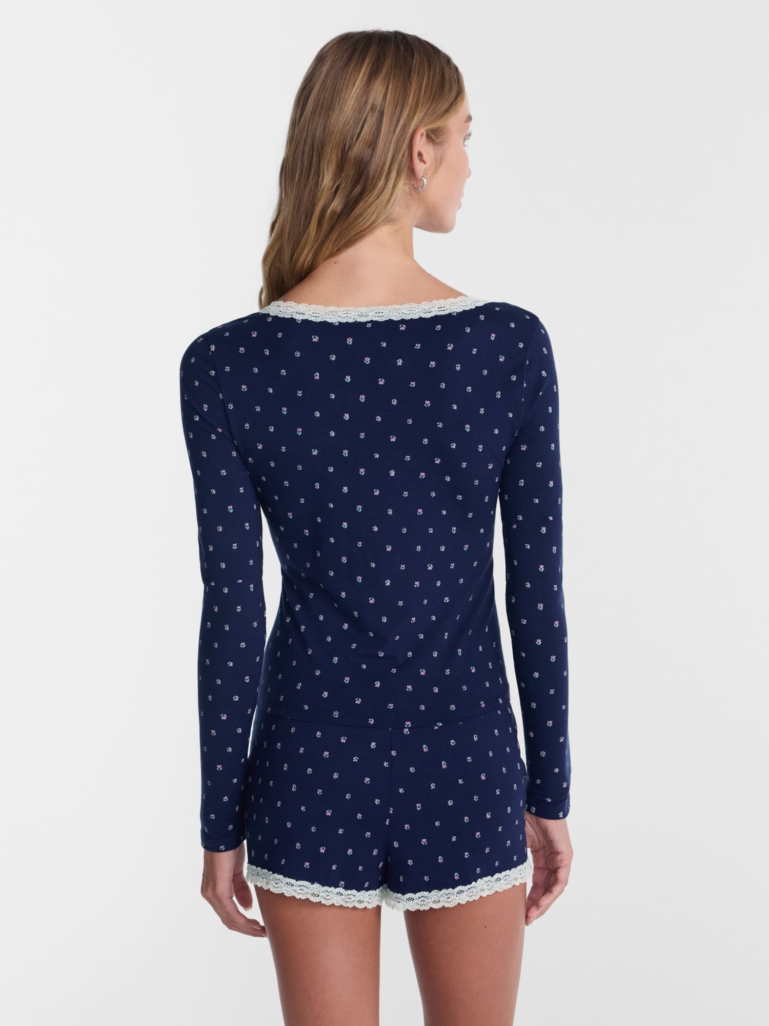 No Boundaries Sleep Lace Top with Long Sleeves, Women’s XXS-3X