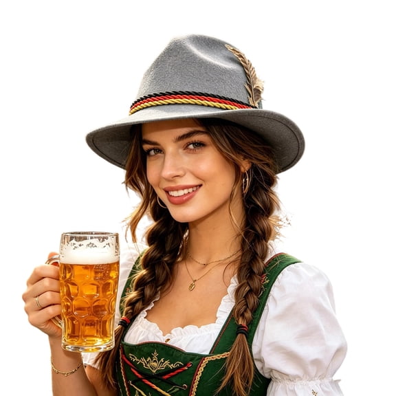TFEOQRY Unisex Bavarian Oktoberfest Hat with Faux Feather Trim Traditional Felt Fedora Costume Hat