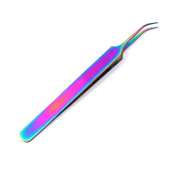 OdontoMed2011® Stainless Steel Multi Rainbow Color 3d Eyelash Extension Tweezers Pro Angled Fine Point 4.5" Jewelry-making, Laboratory Work