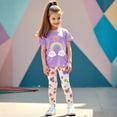 thumbnail image 7 of Girls Floral Lounge Set Size 6 Two Piece Cotton Fall Outfits Cute Short Sleeve Tees Leggings Summer Cute Clothes 4 Years, Purple, 7 of 7
