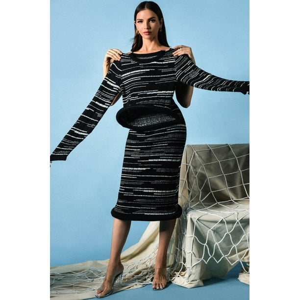 Conjunto de moda Honora Kit de tejido de punto negro para mujer