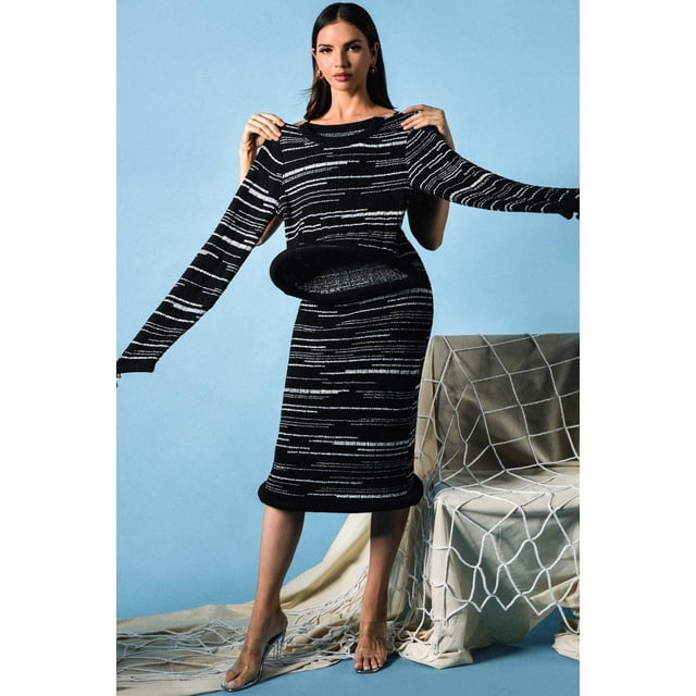 Conjunto de moda Honora Kit de tejido de punto negro para mujer