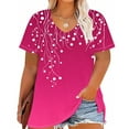 thumbnail image 2 of CFLVAEK Women's Plus Size Tops Fashion Graphic Tees Loose Fit V Neck T Shirts Casual Summer Going Out Short Sleeve Tshirts Hot Pink XXXXL, 2 of 6