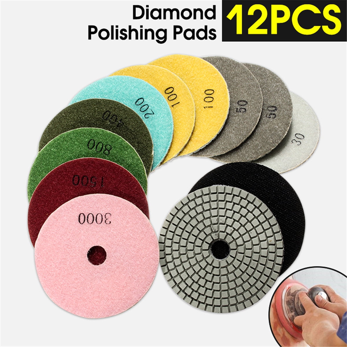 Diamond Polishing Pads 4 inch Wet//Dry Set /& Backer Granite Stone Concrete Marble