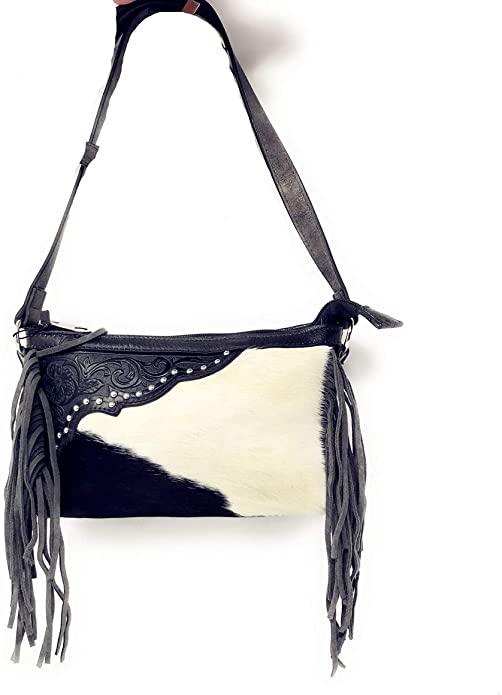 Premium Genuine Leather Cowhide Fringe women\u0026#39;s handbags purses in Black ...