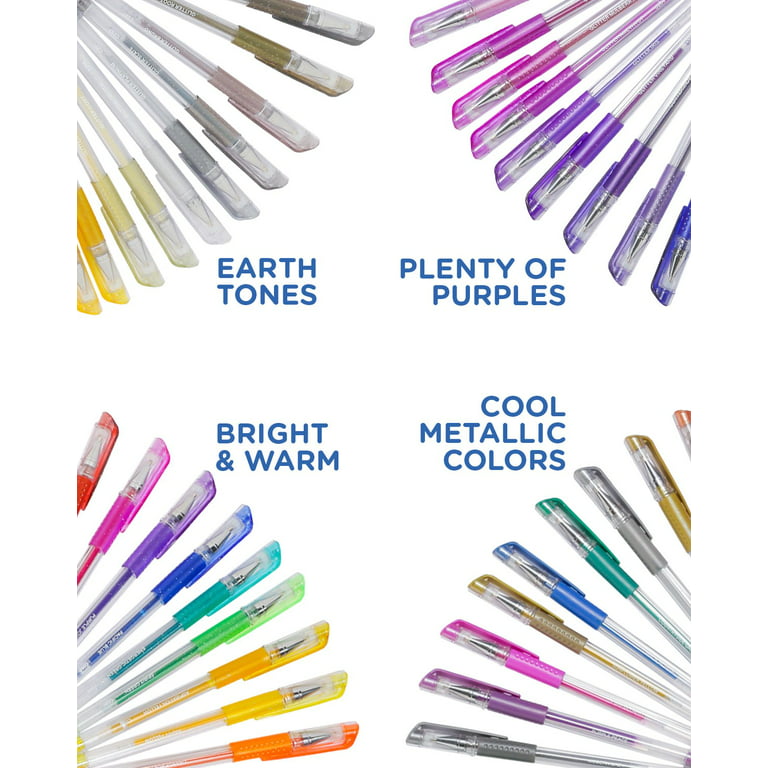 Premium Ink Gel Pens Set With Case Includes 96 Artist Quality Coloring Pens:  24 Glitter, 12 Metallic, and 12 Neon Plus 48 Matching Refills for 96 Total  Pens 