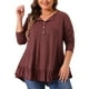 thumbnail image 1 of Tops de túnica de mujer plus size Agnes Orinda, con botones, cuello en V, mangas largas, dobladillo con volantes, blusas fluidas 4X burdeos, 1 of 8