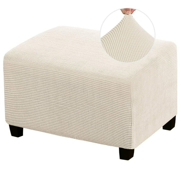 PrinceDeco Stretch Ottoman Cover Ottoman Slipcovers Rectangle for Living Room Foot Stool Stretch Covers to Fit Ottoman Foot Rest, Thick Checked Jacquard Fabric with Elastic Bottom (Large Size, Sage)