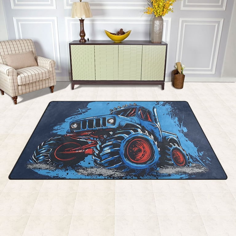 Monster Truck Area Rug Washable Floor Carpet Mat 60 x 39 inch for