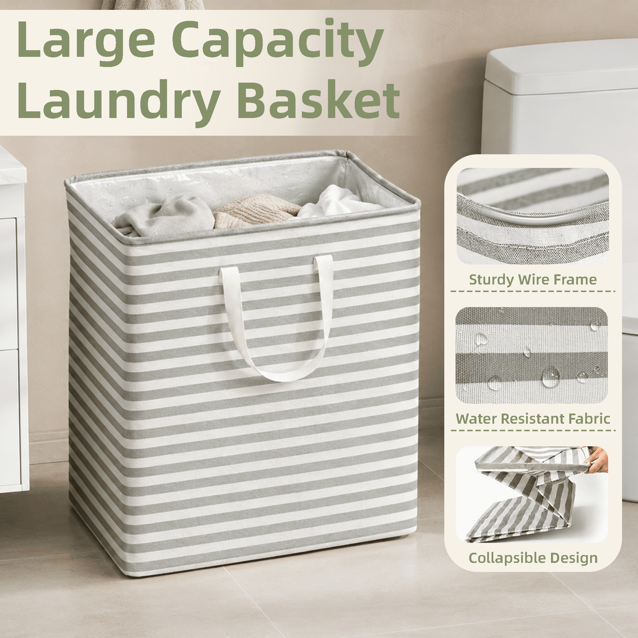 GARITIN 2 Pack Laundry Hamper, 100L Large Collapsible Laundry Baskets with Handles, Freestanding Waterproof Clothes Hamper for Bedroom Bathroom Laundry Room