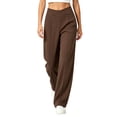 thumbnail image 3 of VBVC Women's Crossover V-Waist Wide Leg Pants , High Waisted Seam Front Trousers For Women , Ladies' Yoga Workwear Bottoms with Pockets, Coffee , S-2XL, 3 of 7