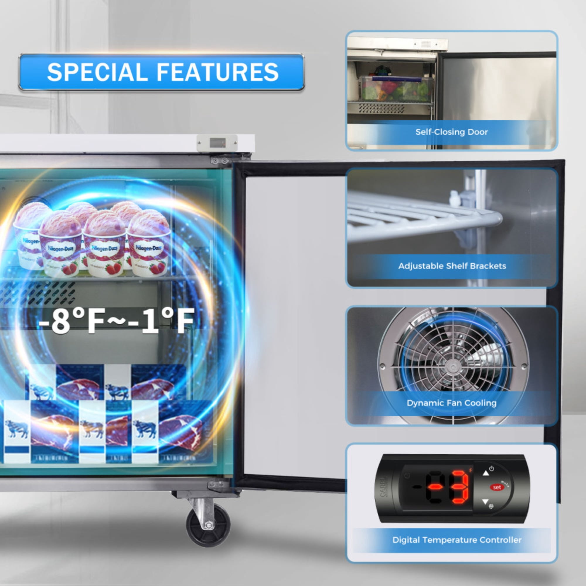 48" Commercial Under Counter Freezer 2 Door 14.1 Cu.ft Undercounter Work Top Freezers ETL Approved(LTL carry)