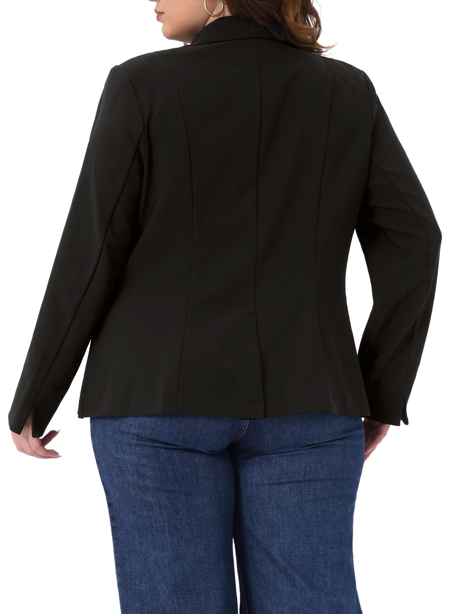DARING DIVA Women's Plus Notched Lapel Long Sleeve Notched Lapel Business Blazer 3X Black