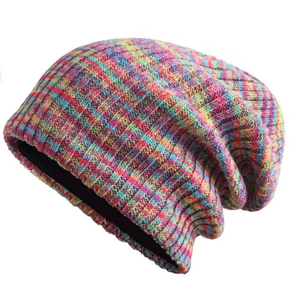 UDIYO Women Hat Mixed-Color Stripe Autumn Winter Thicken Warm Windproof Knitted Hat for Daily Wear