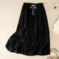thumbnail image 5 of Caywon Women's Maxi Skirt, Drawstring Elastic Waist A-Line Long Skirt, Crinkle Texture Solid Color Cotton Linen Blend Skirt for Vacation, Beach and Casual Wear, 5 of 5