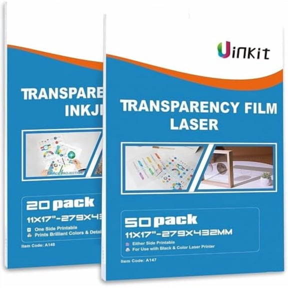 Transparent Overhead Projector Film 11x17 inches 50 Sheets One Pack for Laser Printer and Overhead Projector Film 11X17 inches 20Sheets One Pack for Inkjet Printer$$Office