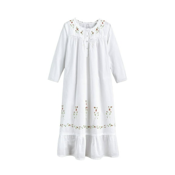 Women's La Cera 1181AX Plus 100% Cotton Woven Long Sleeve Long Gown (White 1X)