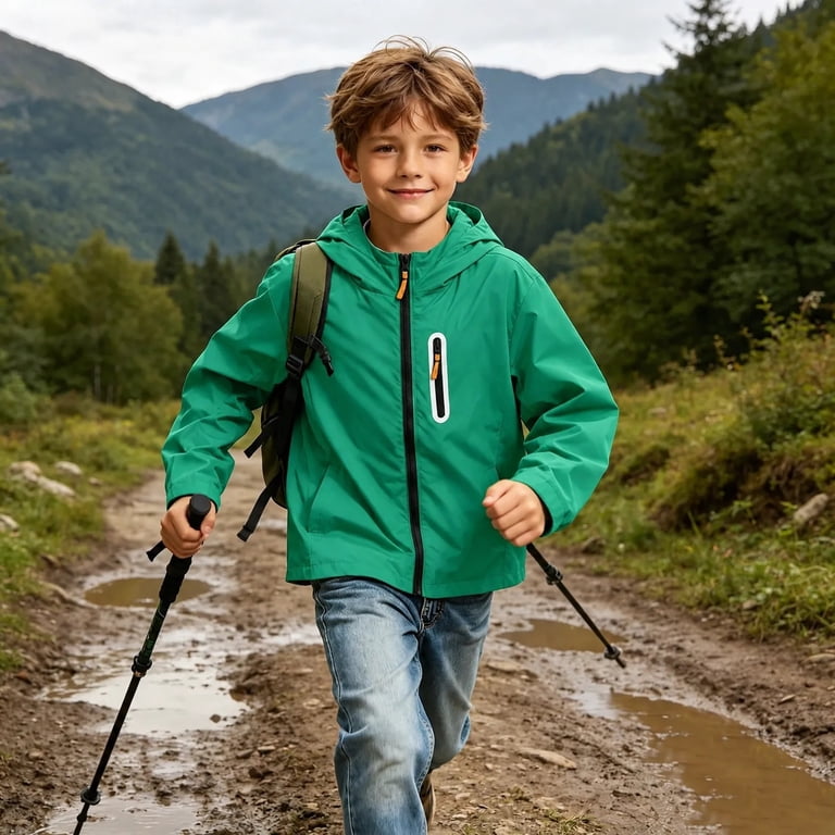 Ceisia Boys Solid Color Hooded Windproof Water‑Resistant Outdoor Jacket ...