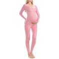 thumbnail image 3 of QIUOMBBP Pregnant Women's Solid Color Round Neck Long Sleeved Nursing Top with Adjustable Waistband Long Pants Warm Loungewear Pink XL, 3 of 7