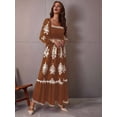 thumbnail image 6 of Women's Fall Wedding Guest Dresses Boho Floral Long Sleeve V Neck Flowy Elegant Maxi Dress Beach Clothes Brown XL, 6 of 8