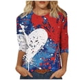 thumbnail image 2 of Jinhomg 4th of July Tops for Women USA Flag Printed 3/4 Sleeve Blouses Stars Stripes Patriotic Shirt Casual Crew Neck Tunics Independence Day Party Blouse Navy XXXL, 2 of 4