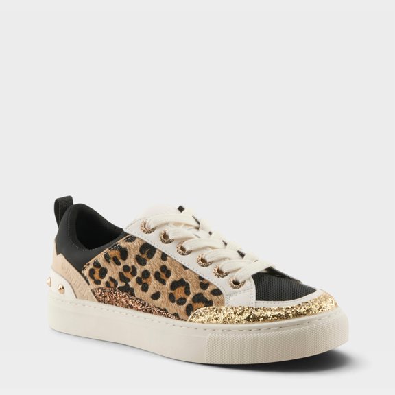PATRIZIA GASCAR Women’s Fashion Sneaker – Animal Print Glitter Platform Lace-Up with Stud Accents