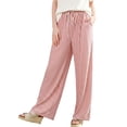 thumbnail image 2 of UAMVSH Women's Striped Casual Pants Comfy Elastic Waist Wide Leg Pants Fashion Loose Drawstring Lounge Trousers with Pockets, 2 of 6