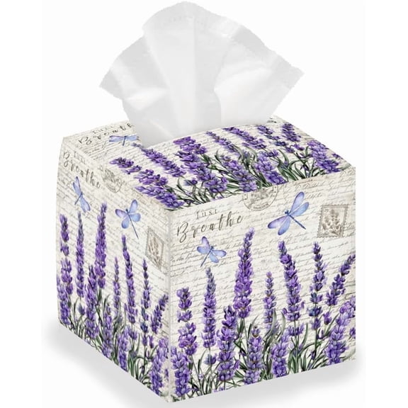 Lavender Tissue Box Holder Flower Square Tissue Box Cover Foldable Tissue Storage Box Waterproof Paper Towel Case Container Organizer Tissue Box Holder for Bedroom Bathroom Car Nightstand Colorful