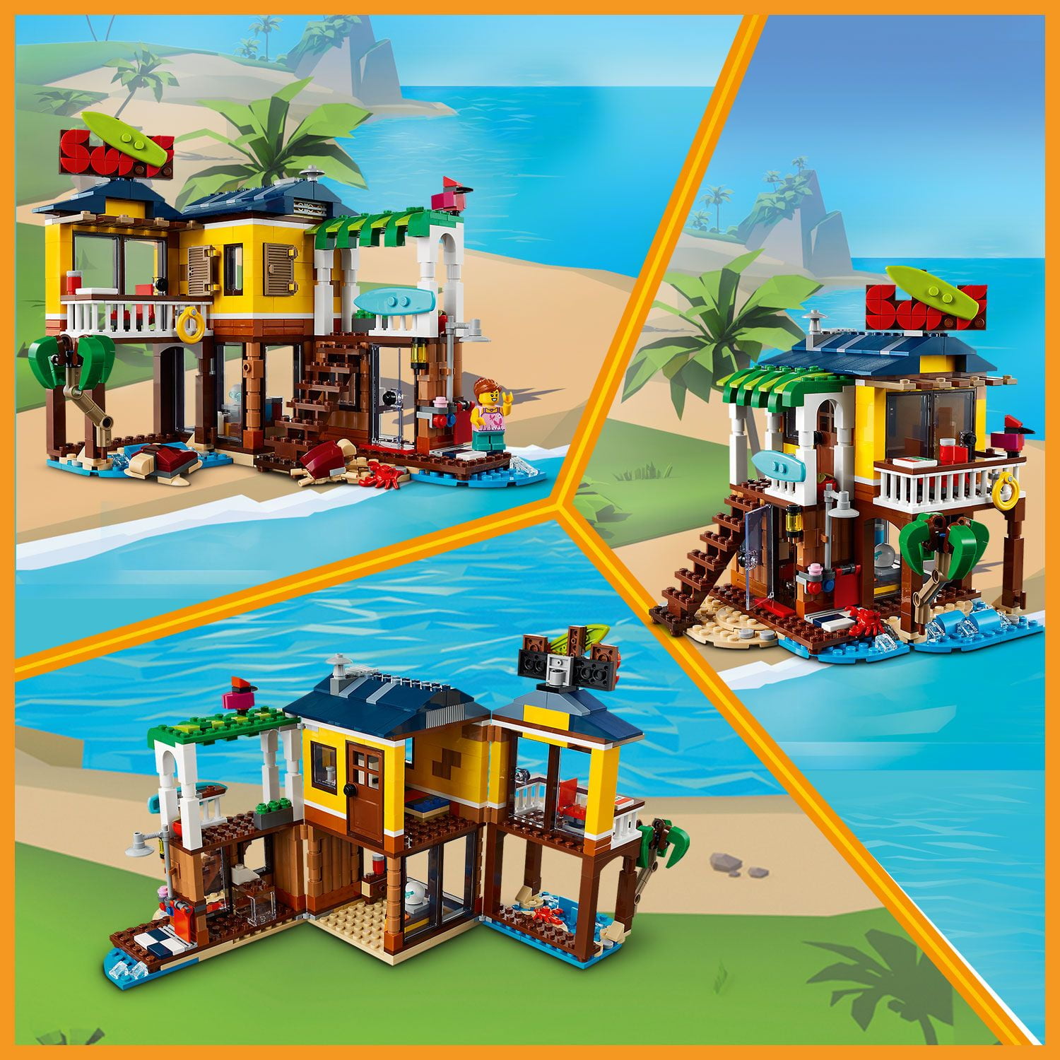 LEGO Creator 3in1 Surfer Beach House 31118 Building Toy Includes Beach Hut and Animal Toys (564 Pieces)