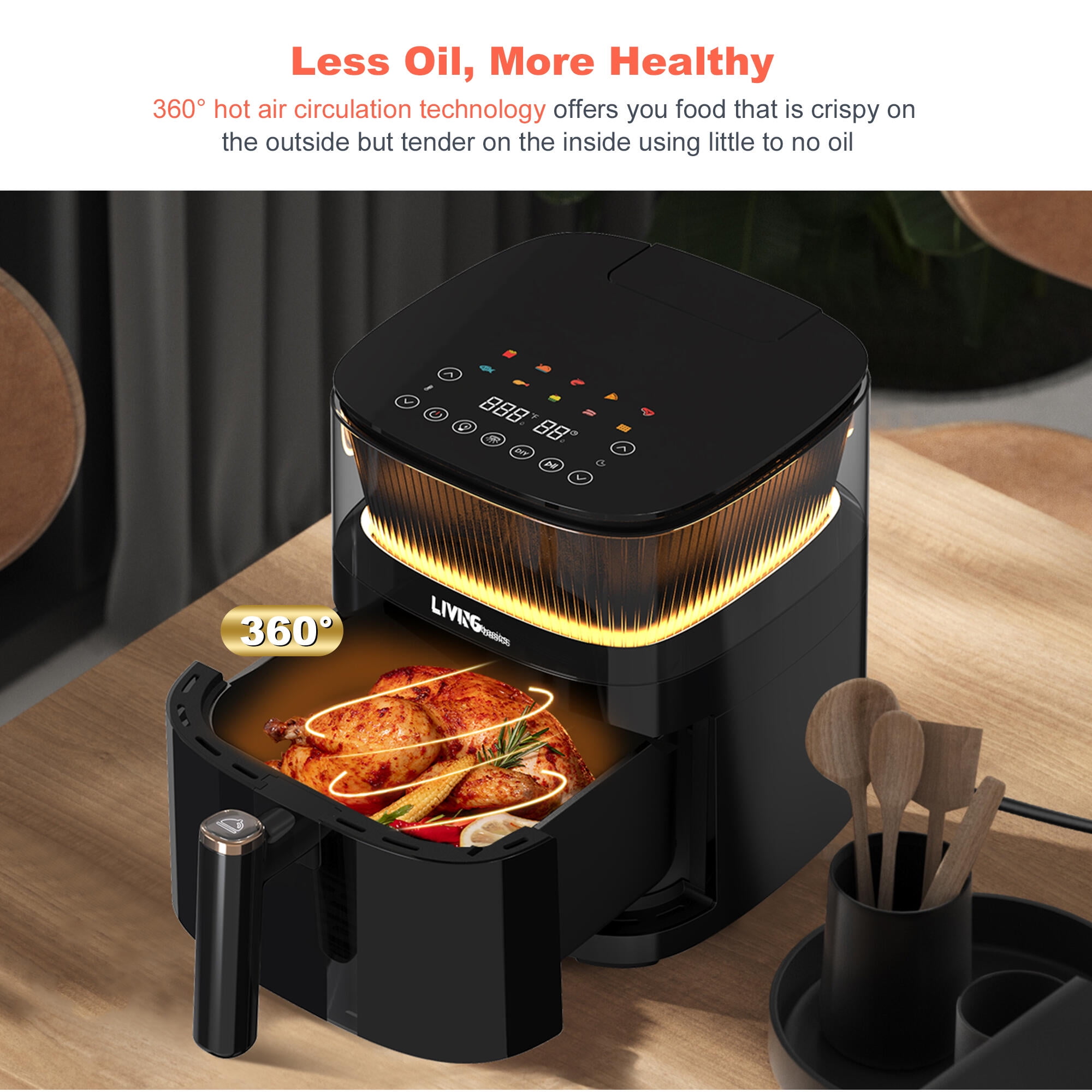 5L Air Fryer with View Window 10 in 1 Electric Oil Free Airfryer Oven with Digital Touchscreen Steam Air Technology and 10 Cooking Preset 1500W Walmart