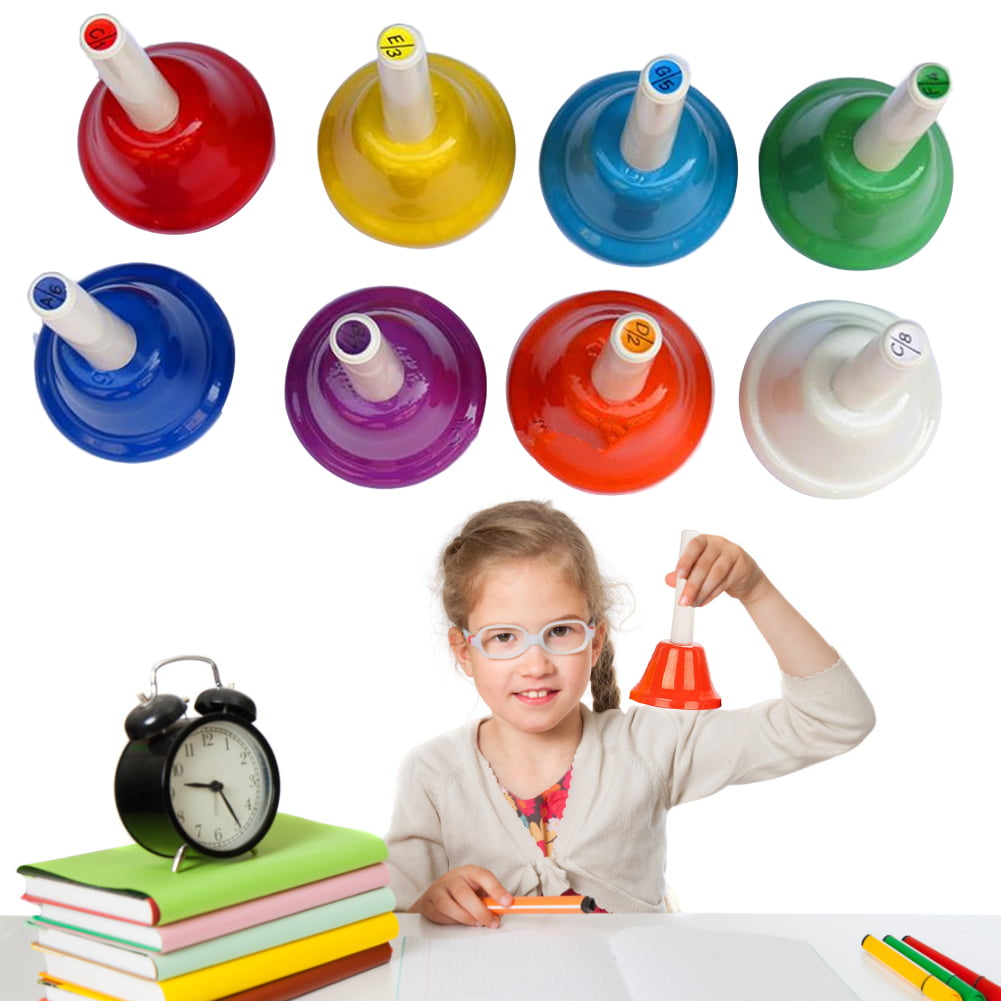 Church Chorus Used for Festival Musical Teaching Adults Hand Bells Set Kid Desk Bells Colorful Percussion 8 Note Diatonic Metal Hand Bell Kit for Toddler Wedding Family Party 