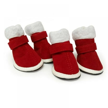 4PCS Santa Puppy Shoes Pet Boots Wear-resistant Comfortable Autumn Winter