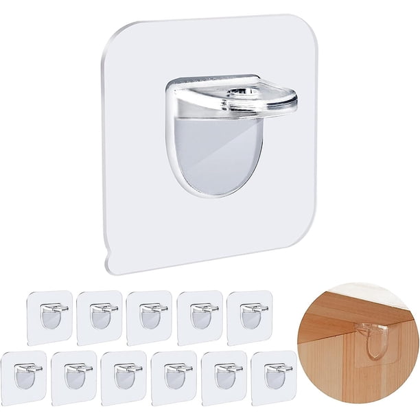 12 Pack Closet Shelf Bracket, Cabinet Adhesive Shelf Support Peg Bracket, Punch Free Adhesive Clear Plastic Pegs Hanger Holder For Partition