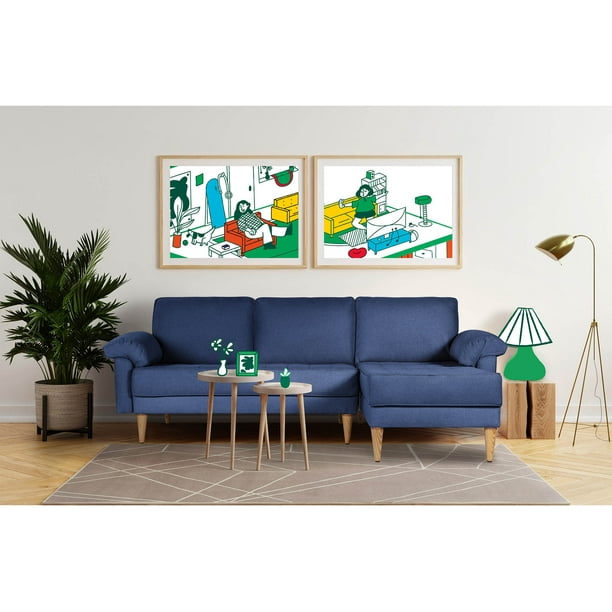 Sala Modular Reversible Makora Cavalli Con Memory Foam, Color Azul, Lino Respaldo Reclinable De 3 posiciones.