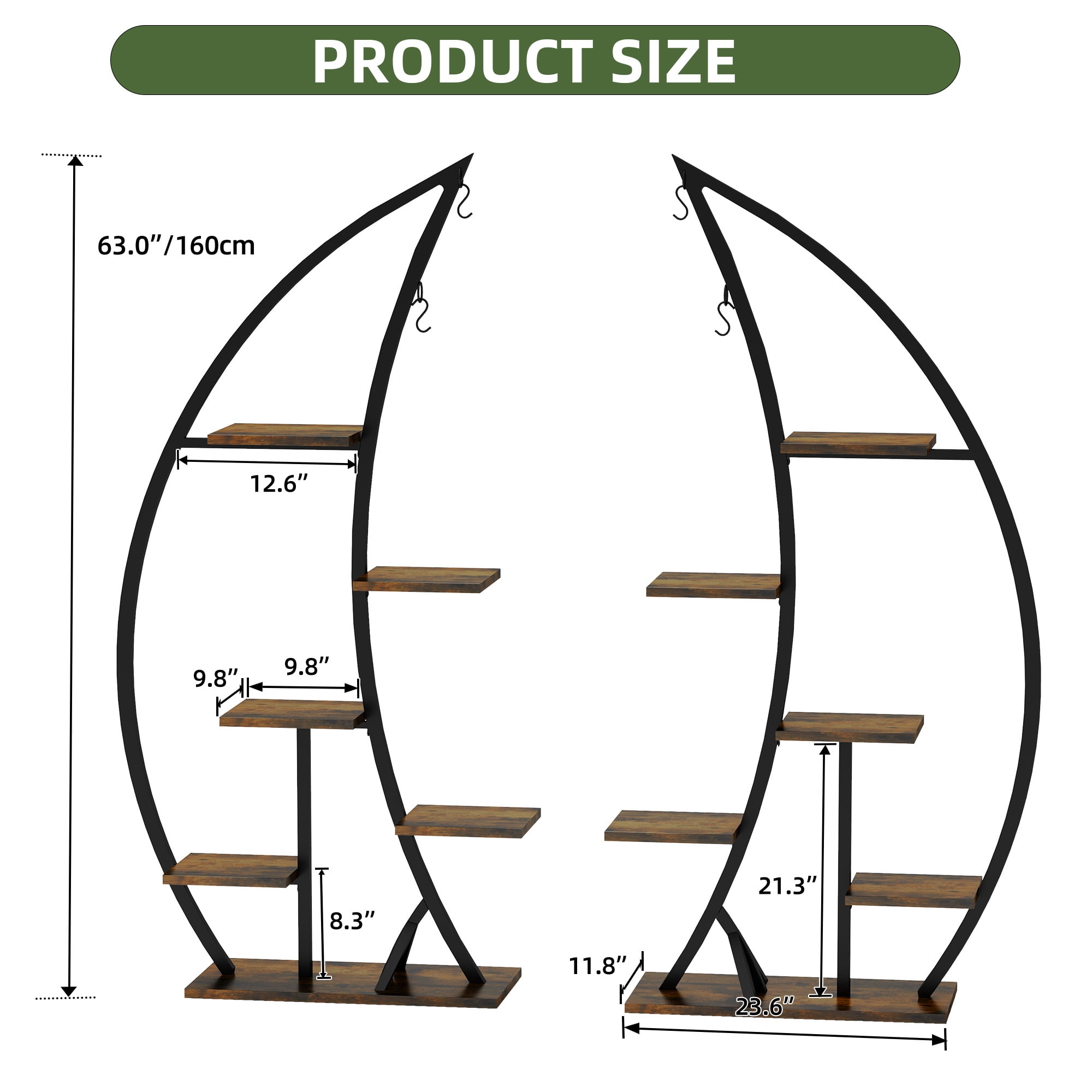 Uforic 63" Plant Stands Indoors with Grow Lights, Half Moon Metal Storge Shelf,Multiple Pots Metal Flower Stands