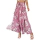 thumbnail image 1 of Pantalones largos de mujer Pantalones anchos de cintura alta Pantalones con nudo de corbata divididos en el muslo Pantalones casuales de verano Estampado floral rosa M, 1 of 7