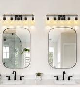 GCGAFUL Bathroom Vanity Light, 30.5 in. 5-Light Matte Black & Gold Modern Wall Sconce with Clear Glass Shade