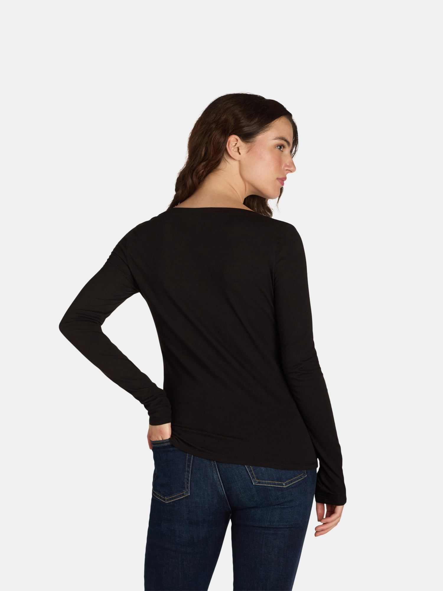 No Boundaries Scoop Neck Everyday Tee with Long Sleeves, 1 and 3 Pack, Women's