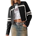 thumbnail image 2 of Stand Collar Women Long Sleeve Faux Leather Zipper Jacket Motorcycle Crop Coat, 2 of 5