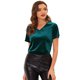 thumbnail image 1 of Camiseta casual Allegra K de manga corta con cuello en V terciopelo mujer lago verde XL, 1 of 5