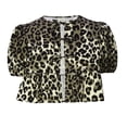 thumbnail image 3 of RQYYD Tie Front Tops for Women Leopard Print Peplum Babydoll Top 3/4 Length Puff Sleeve Coquette Tops Cute Going Out Tops, 3 of 3