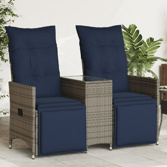 vidaXL Reclining Patio Sofa 2-Seater with Table Gray Poly Rattan