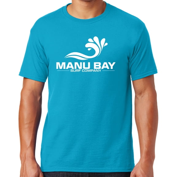 Mens Manu Bay Surf Company WHITE LOGO T-shirt, 5XL Cali Blue