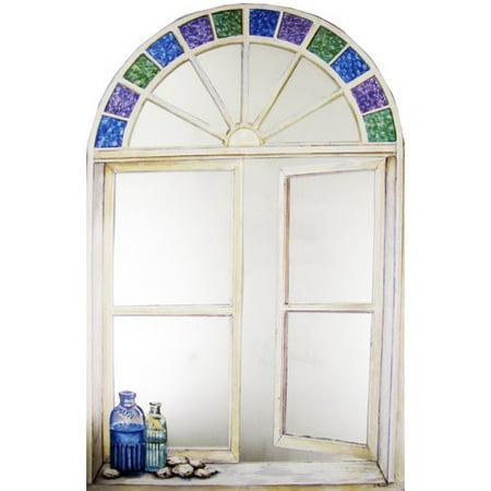 Stupell Industries Bottles and Stained Glass Faux Window Mirror Painting Print Wall Plaque