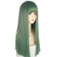 thumbnail image 1 of URCGTSA Peluca de pelo largo de 22 pulgadas para mujer, pelo sintético verde, peluca recta larga natural con flequillo, peluca de cosplay para fiesta para niña (verde malaquita), 1 of 5
