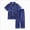 A61-Dark Blue, variant on Girls Silky Satin Short Sleeve Button-Up Pajama Set,Classic Sleepwear with Pocket 5-6 Years