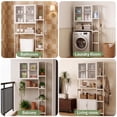 thumbnail image 2 of Bamboo Over the Toilet Storage Cabinet, 4-Tier Freestanding Bathroom Organizer with 2 Acrylic Doors, Toilet Paper Holder Hooks & Adjustable Shelves, White, 2 of 10