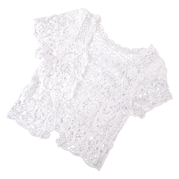 Womens Casual Short Sleeve Tassels Floral Lace Shrugs Crochet Sheer Open Front Sunscreen Cardigan Crop Jackets