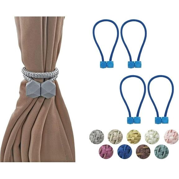 4 Piece Magnetic Curtain Tiebacks Holdbacks, Modern Curtain Tieback Clips, Curtain Rope Holder Tie Backs, Decorative Hold Backs for Home Office Decoration (Royal Blue)